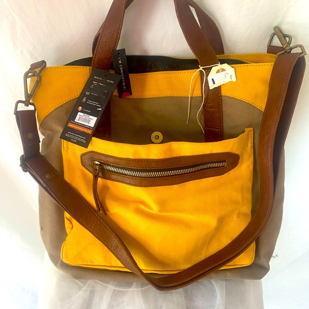 Waste no more Mona B. Farrah Golden Rod Up-cycled and Re-cycled Canvas Tote bag